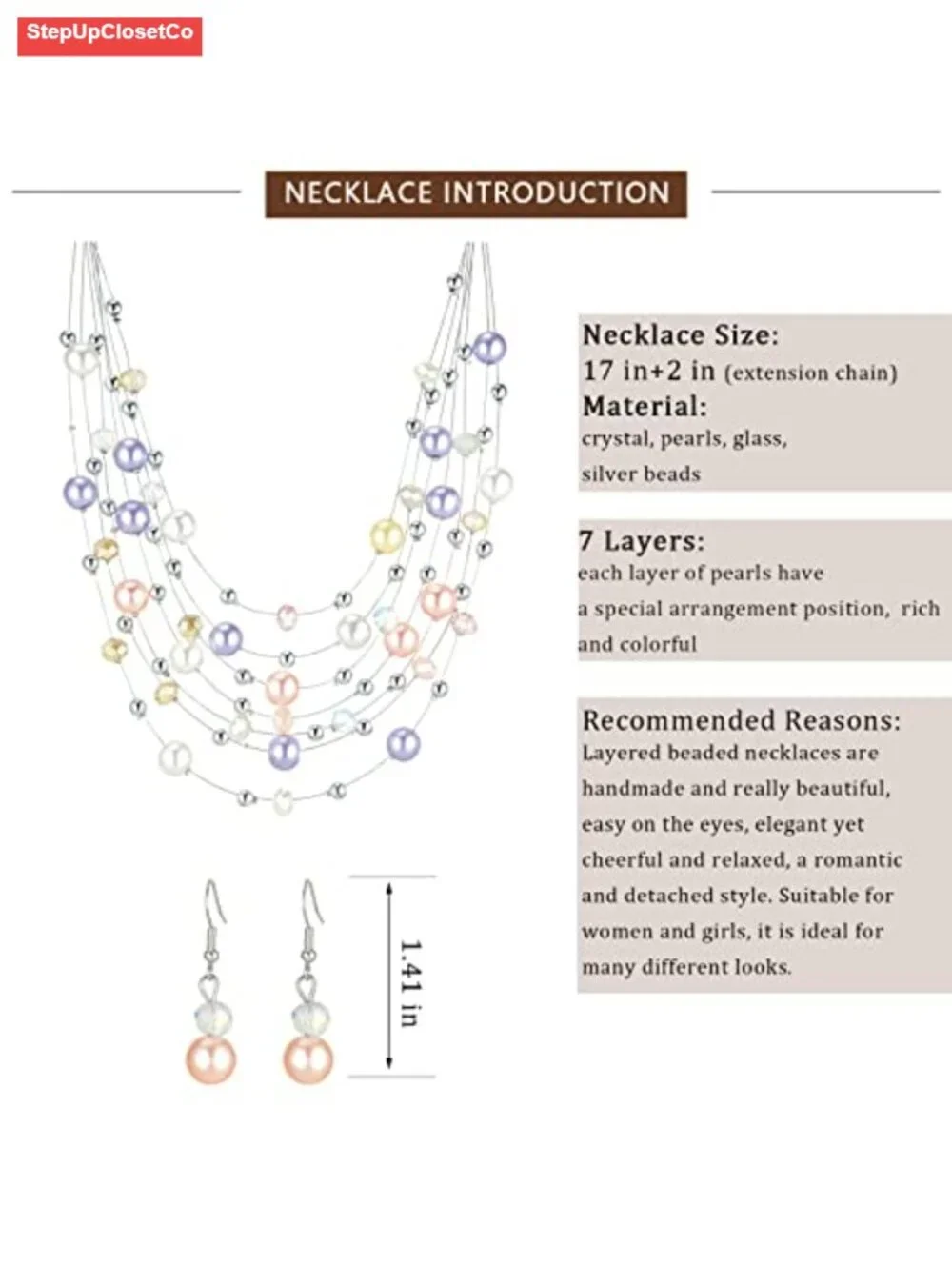 Layered Pearl Beaded Necklaces for Women Multi Strand Choker Boho Jewelry Gift - Picture 4 of 5